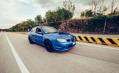 Trieste, İtalya - 3 Eylül 2013: Fotoğraf Subaru Impreza Şti 2006 sürümü. 3. nesil STI Ekim 2006 yılında giriş yaptı yüksek performanslı.