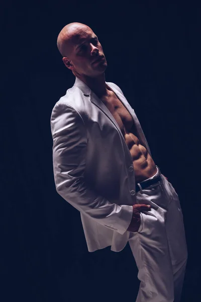 Schöner Sexy Muskulöser Mann Mit Nacktem Oberkörper Fitness Männchen Mit — Stockfoto