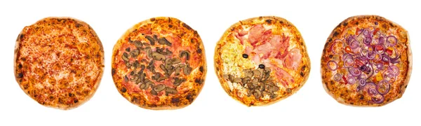 Banner Mit Verschiedenen Pizza Isoliert Auf Weißem Hintergrund — Stockfoto