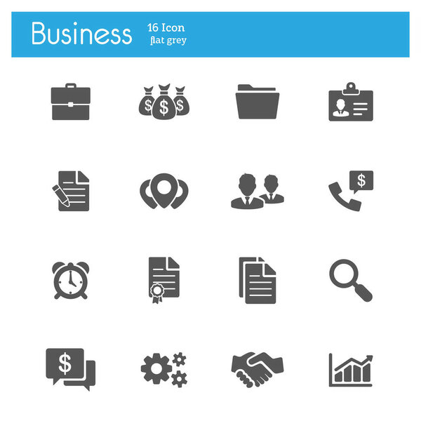 Business flat gray icons set