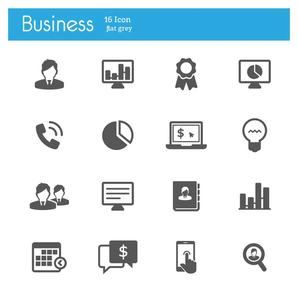 Conjunto de iconos de gris plano de negocios de 16 — Vector de stock