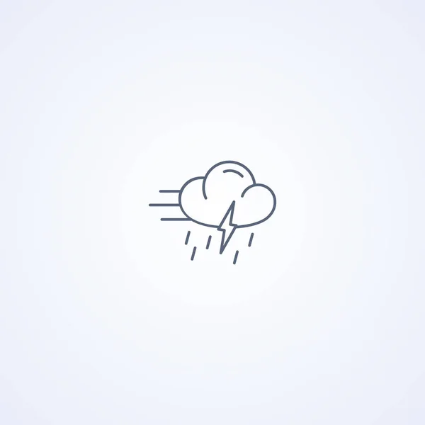 Windy Thunderstorm Rain Vector Best Gray Line Icon White Background — стоковый вектор