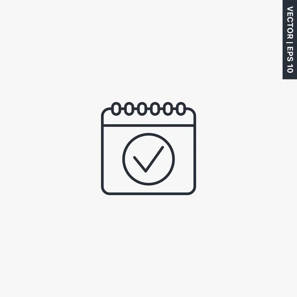 モバイルコンセプトとウェブデザインのカレンダー チェック日 線形スタイルのサイン シンボル ロゴイラスト ピクセル完璧なベクトルグラフィックス — ストックベクタ