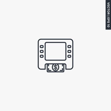 ATM, bankacılık, mobil konsept ve web tasarımı için doğrusal tabela. Sembol, logo çizimi. Piksel mükemmel vektör grafikleri