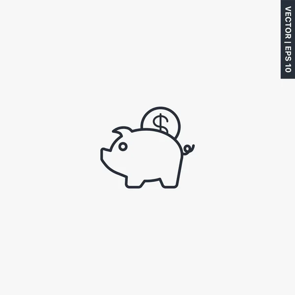Money Pig Bank Linear Style Sign Mobile Concept Web Design — Stock Vector