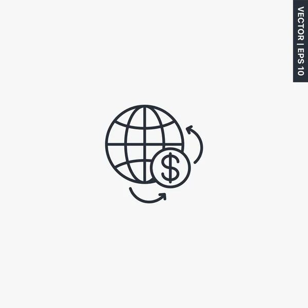 Moneta Globale Segno Stile Lineare Concetto Mobile Web Design Simbolo — Vettoriale Stock
