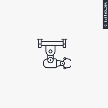 Robotik el manipülatörü, mobil konsept ve web tasarımı için doğrusal stil işareti. Sembol, logo çizimi. Piksel mükemmel vektör grafikleri