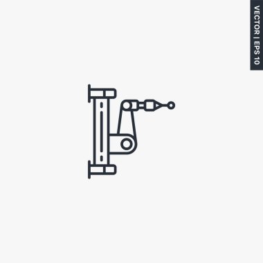 Kaynak robotik kol manipülatörü, mobil konsept ve web tasarımı için doğrusal stil işareti. Sembol, logo çizimi. Piksel mükemmel vektör grafikleri