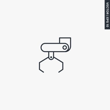 Makine konsepti endüstriyel vinç robot eli, mobil konsept ve web tasarımı için doğrusal stil işareti. Sembol, logo çizimi. Piksel mükemmel vektör grafikleri