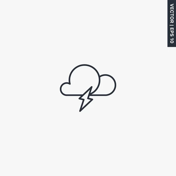 Cloudy Thunderstorm Linear Style Sign Mobile Concept Web Design Symbol — Stock Vector