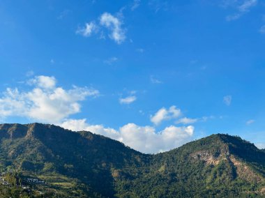 Gökyüzü bulutlu, dağ ve orman manzarası