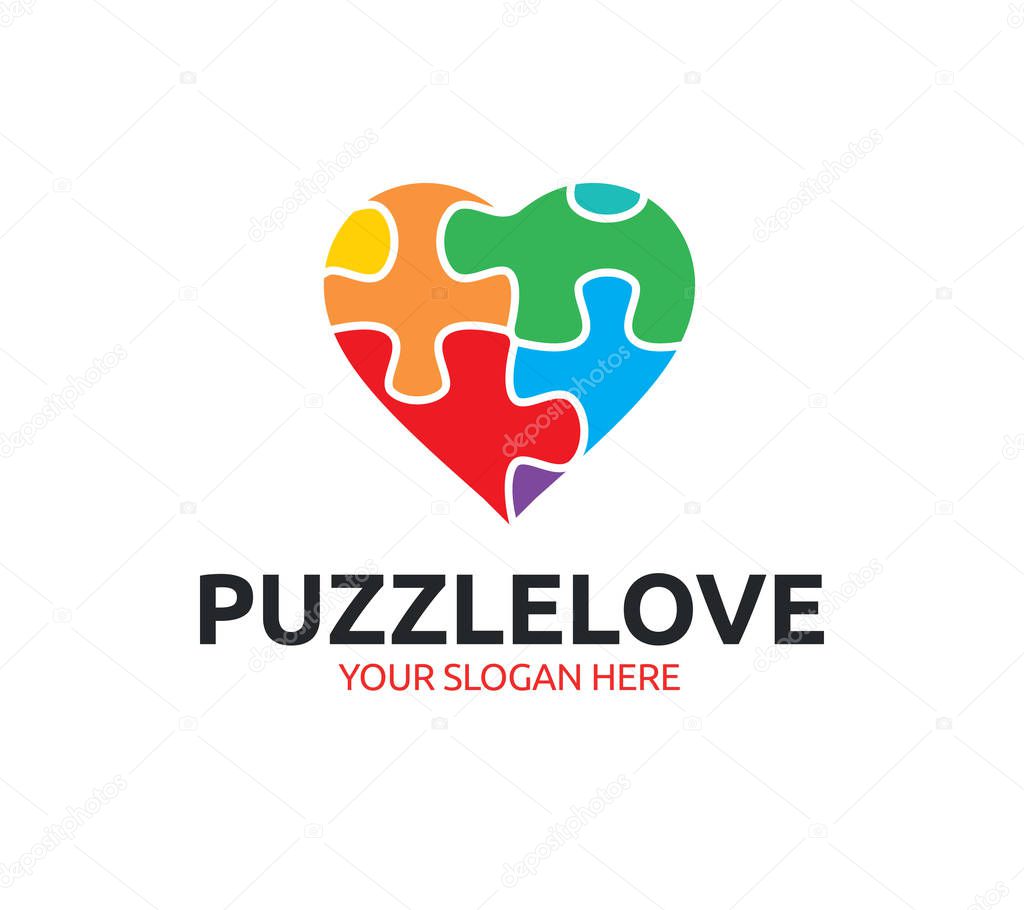 Puzzle Love minimalist and modern logo