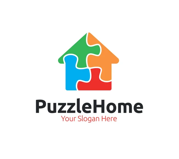 Puzzle Home Logo Template — Stock Vector