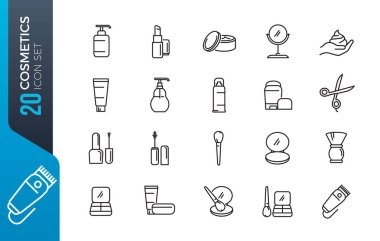 Simple Set of Cosmetics Related Vector Line Icons. Contains such Icons as Cream Bottle, Lipstick, Makeup Brush and more clipart