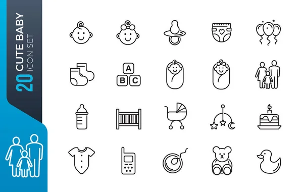 Minimal Niedliches Baby Line Icon Set Editierbarer Schlaganfall — Stockvektor