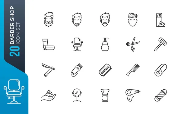 Barber Shop Elements Minimal Thin Line Web Icon Set Outline — Stock Vector