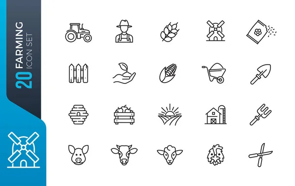 Collection Farming Related Line Icons Outline Icons Collection Simple Vector — Stock Vector