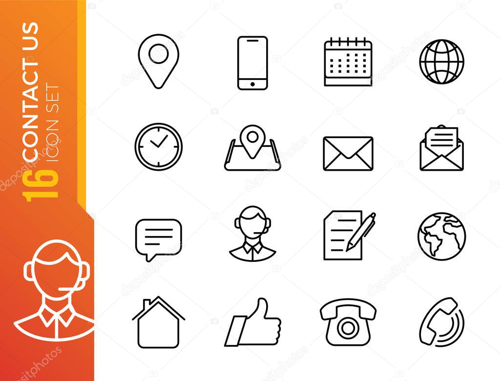 Contact us - minimal thin line web icon set. Outline icons collection. Simple vector illustration.
