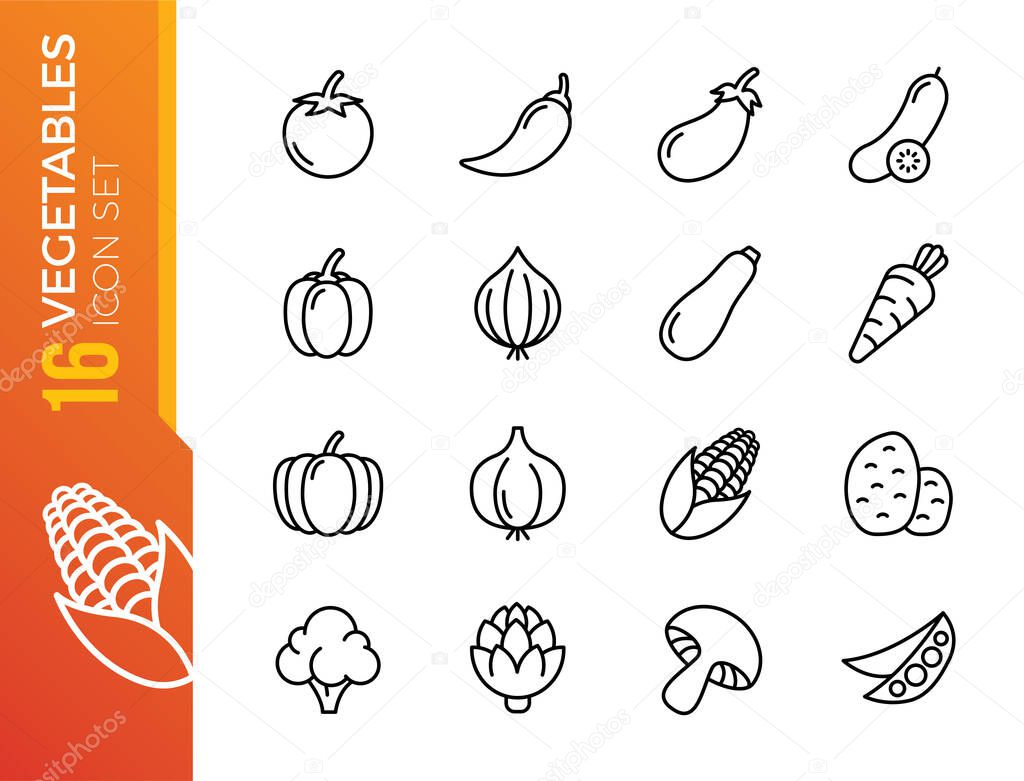 Simple set of outline icons about vegetables- minimal thin line set. Outline icons collection. Simple vector illustration.