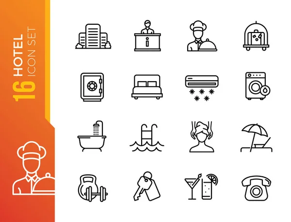 Hotel Elements Thin Line Web Icon Set Outline Icons Collection — Stock Vector