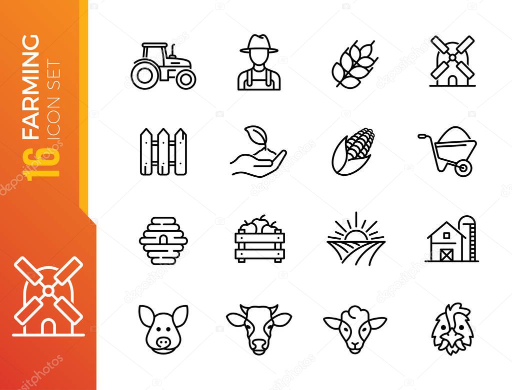 Collection of farming related line icons. Outline icons collection. Simple vector illustration.