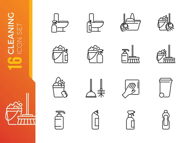 Cleaning Housework Line Icon Outline Web Icon Set Vector Thin — Stock Vector