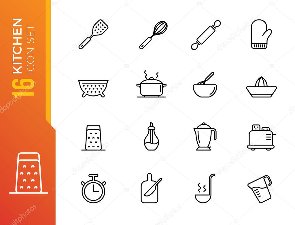 Simple Set of Cooking Related Vector Line Icons. Contains such Icons as Kitchen Utensils, Boiling and Frying Time, Cookbook and more. Editable Stroke. 