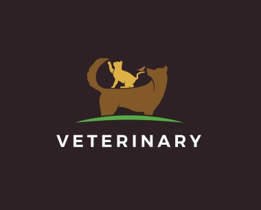 Evcil hayvan dükkanı logosu. Hayvanlar, kedi, köpek, papağan ikonu. Vektör illüstrasyonu