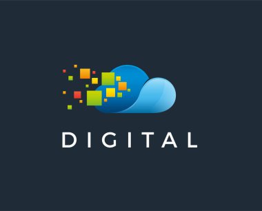 Piksel Bulut Logo Tasarım Vektörü