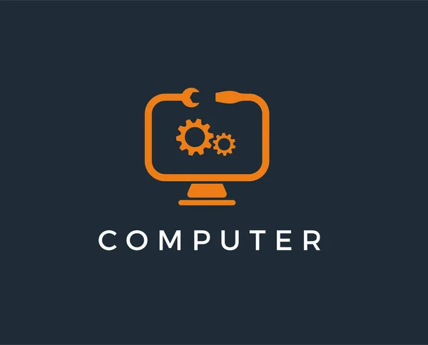 Logo Riparazione Del Computer Icona Vettoriale Logo Vettoriale Stock