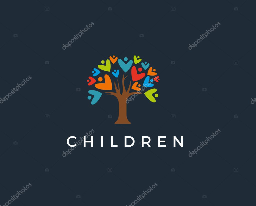 Happy, joyous people as trees of life - eco concept vector icon. This graphic also represents harmony, joy, happiness, friendship, education, peace, development, healthy growth, sustainability