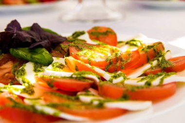 mozzarella peyniri masanın üzerinde bir çerez olarak domates ile fotoğrafı