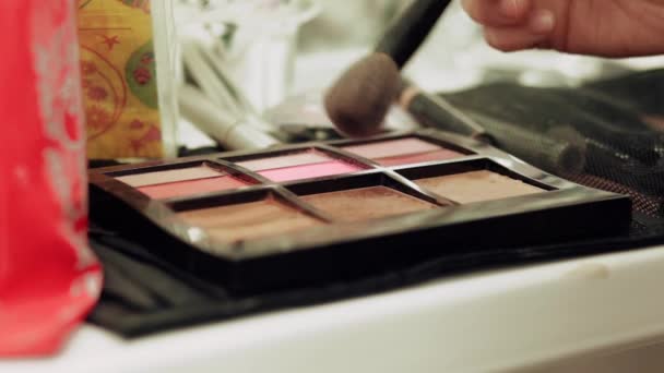 Make-up artist immerge un pennello all'ombra — Video Stock