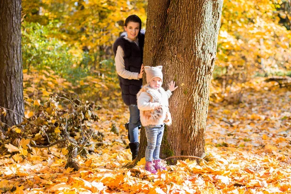 Φωτογραφία Μητέρα Και Κόρη Περίπατο Στο Πάρκο Φθινόπωρο — Φωτογραφία Αρχείου