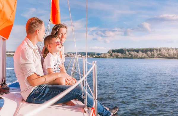 family yacht trip in sunny weather. Horizontal photo