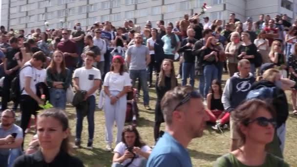 Mińsk Białoruś Sierpień 2020 Pokojowy Protest Mińsku Ludzie Zebrali Się — Wideo stockowe
