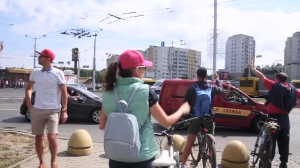 Minsk Belarus August 2020 Peaceful Protest Minsk Woman Sporty Style — Stock Video