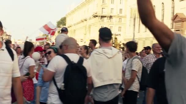 Minsk Belarús Agosto 2020 Las Mayores Manifestaciones Pacíficas Protesta Historia — Vídeo de stock