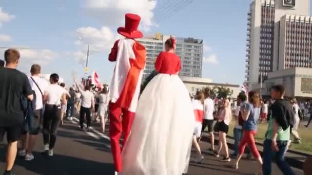 Minsk Belarus Ağustos 2020 Beyaz Rusya Barışçıl Protestolar Belarus 2020 — Stok video