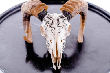 Beyaz arkaplanda parlak siyah bir yüzey. Yatay fotoğraf