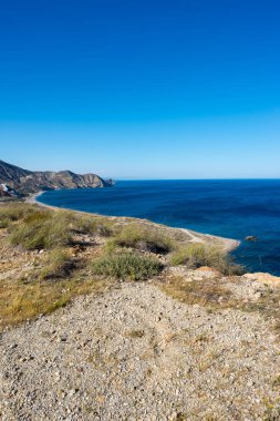 Deniz ve dağ üzerinde sahil Carboneras, Almeria, İspanya