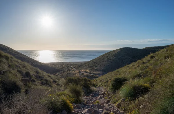 Plage Des Morts Avec Soleil Ciel Bleu Espagne — Photo