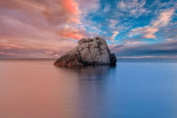 Una Puesta Sol Azul Dorada Isla Ibiza España — Foto de Stock