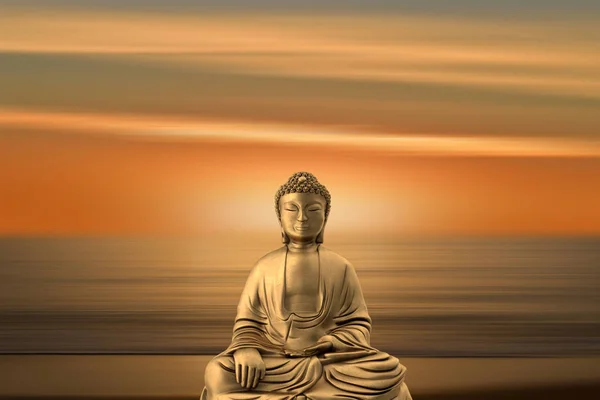 Figura Buda Con Fondo Bonito Amanecer Mar — Foto de Stock