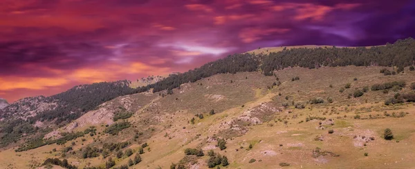 Górzysty Krajobraz Zachodzie Słońca Dolinie Aran Hiszpania — Zdjęcie stockowe