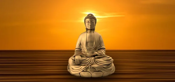 Figur Eines Buddhas Bei Sonnenaufgang Meer Spanien — Stockfoto