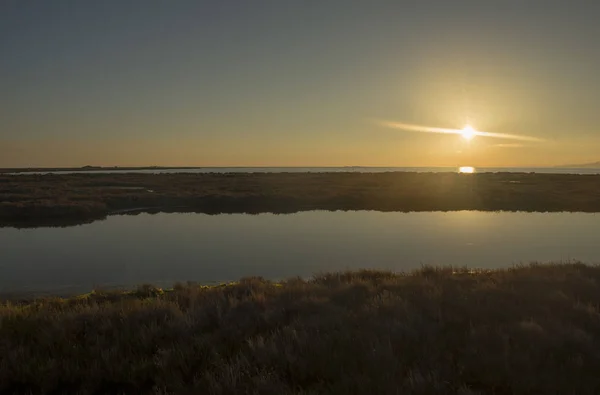 Pobřeží Delta Del Ebro Při Západu Slunce Španělsko — Stock fotografie
