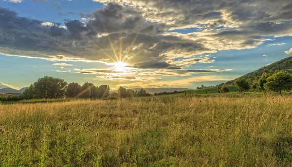 Pôr Sol Estrada Para Santiago Através Navarra Espanha — Fotografia de Stock