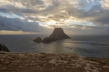 Sunset on the island of Es Vedra next to Ibiza, Spain