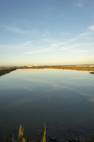 Coucher Soleil Dans Delta Ebro Bord Mer Espagne — Photo